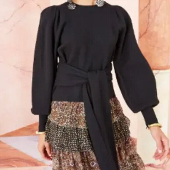 Ulla Johnson Black merino wool waist tie sweater. Small